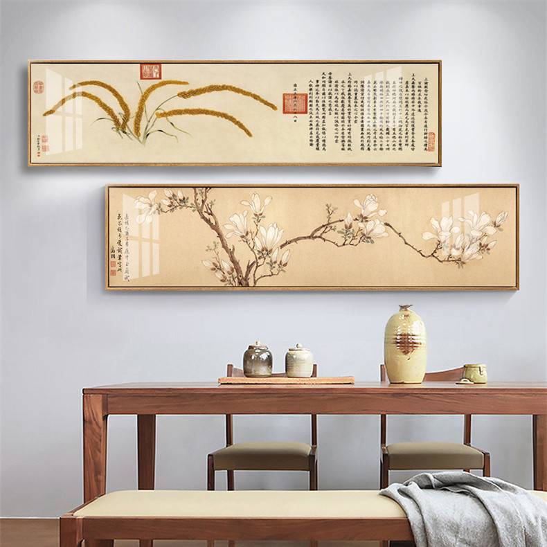 卧室床头装饰画 客厅挂画新中式横幅风景花鸟壁画书房中国风墙画图片