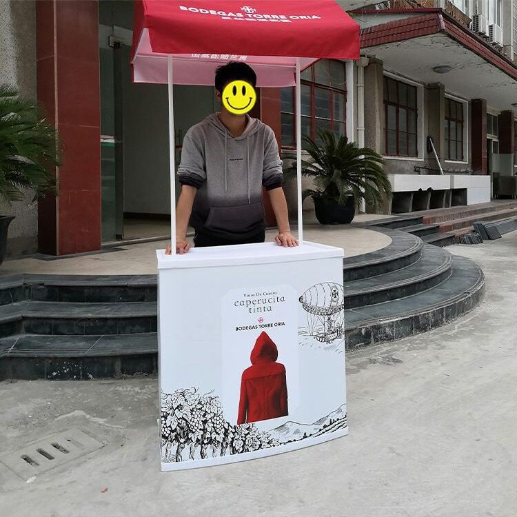 PP折叠促销台带棚超市试吃台