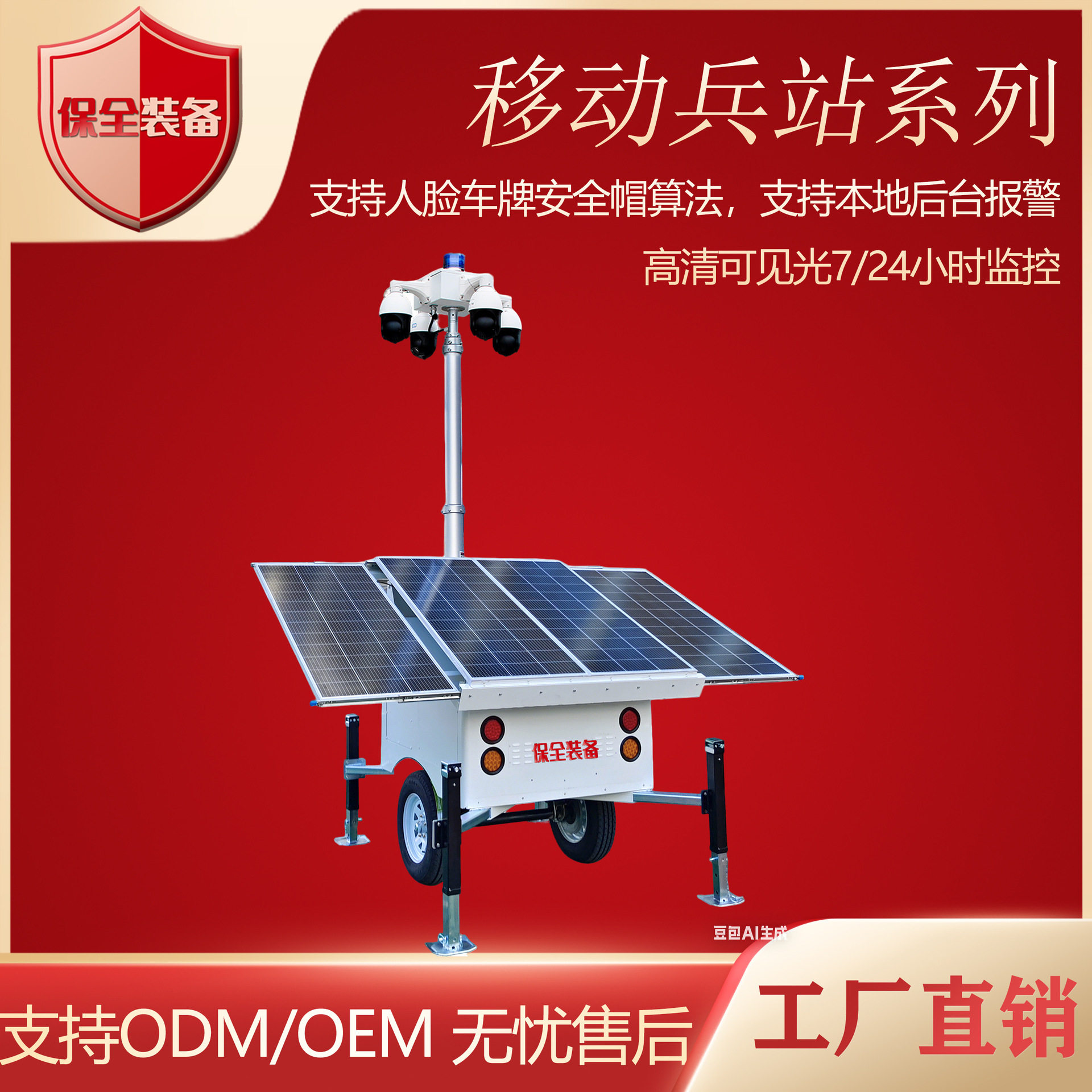 便携式太阳能移动兵站 移动工地/应急实时传输无线拖车移动兵站