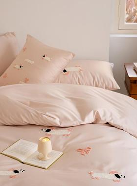 绣1TZXL27-L00支贡长绒棉全棉四件套可爱毛巾绣刺缎纯床棉上被套