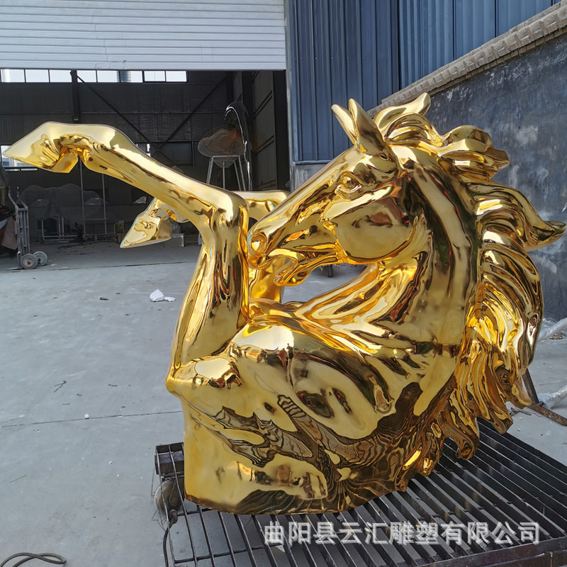 玻璃钢半身马创意穿墙半身马动物马头雕塑电镀马头室内酒店装饰品