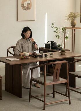 新中式全实木茶茶台黑胡桃家木简约茶茶室桌椅组合ali32564泡茶桌