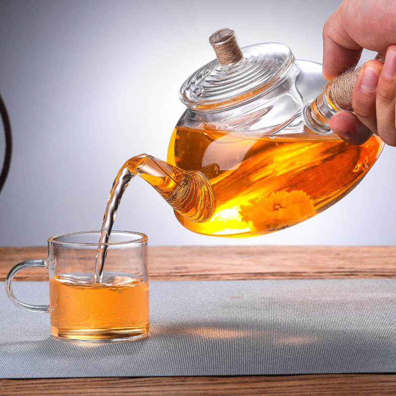 中麻绳侧把炭式仿古玻璃壶烧水煮茶陶壶侧把玻璃壶家用炉壶酒精炉