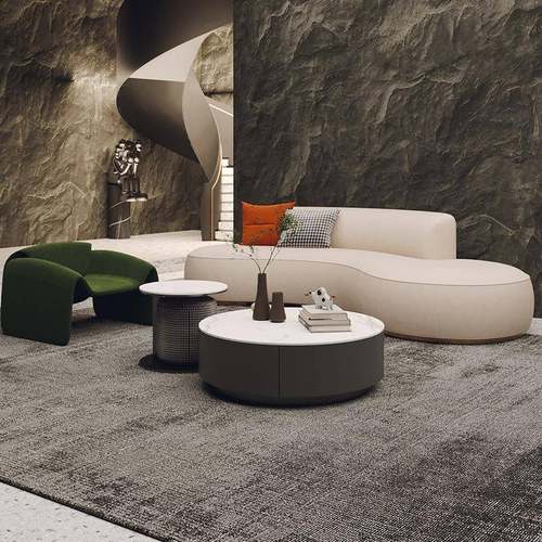 沙发厅现网代轻奢小形客户型红款弧异形高档科技布沙LDC发茶几组