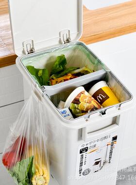 厨房垃NUF圾桶家颜用类高值脚翻踏式干湿分带盖按压盖厨余垃圾桶