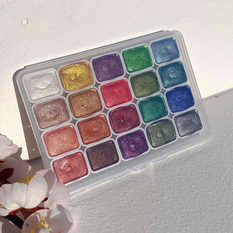 光水彩颜料浓缩新敦煌国画美珠甲缠花美术绘画闪粉色AL102578固体