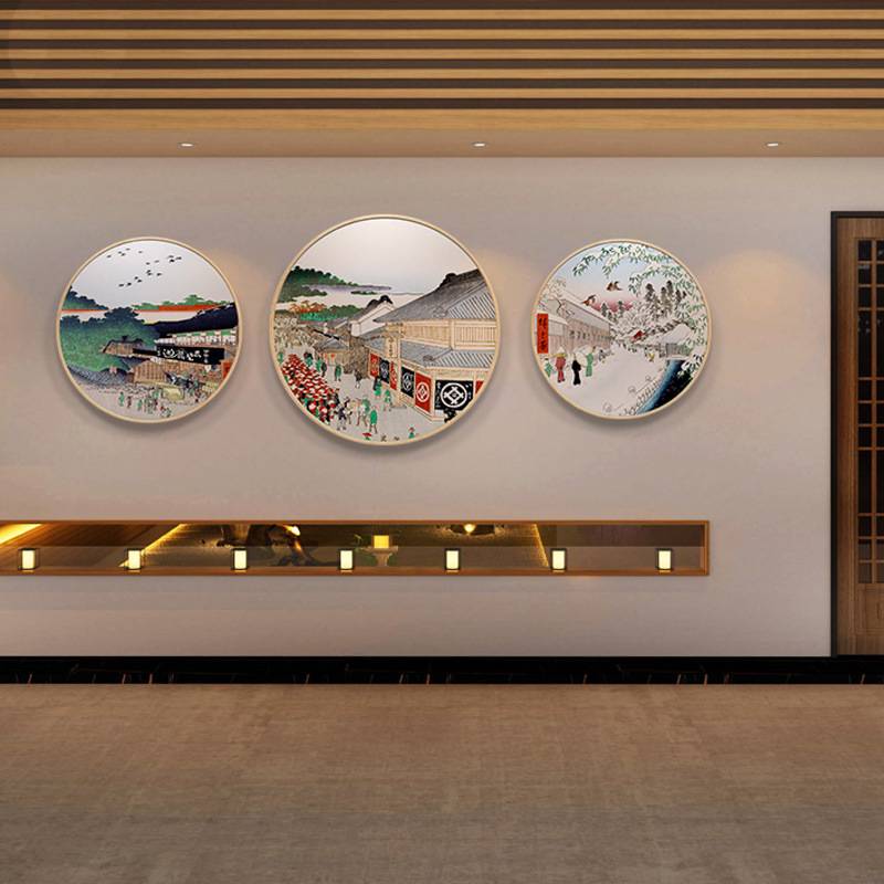 日式餐厅装饰画居酒屋榻榻米日料店民宿挂画客厅茶室圆形墙面壁画图片