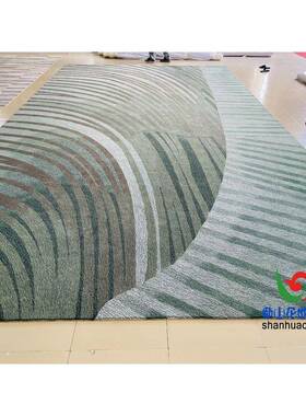 现子代简约绿色长方室形条纹室1069格中式大厅接待贵宾室会议地毯