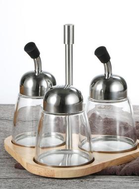 3钢04不锈亚克力透明调JR-32158料瓶木座料三件套油瓶粉榉桶调罐