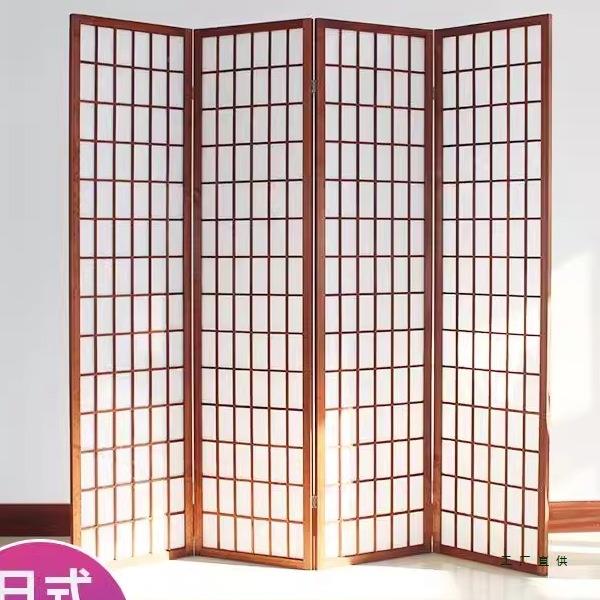 日式屏风实隔断格子移动折叠现代木简摄约影985背景落地折屏