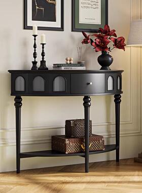 圆玄关桌入户黑色法式关柜玄式复古半实木美ABI轻奢储物玻璃门厅