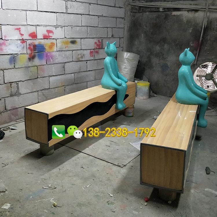 外玻璃钢卡通猫椅雕物塑广场创翠绿座椅意户美陈玻座璃钢动休闲椅