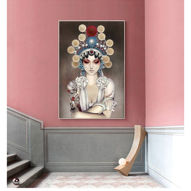 新中式京剧人物装饰画古代美女脸谱画中国风墙画挂画走廊古典壁画图片