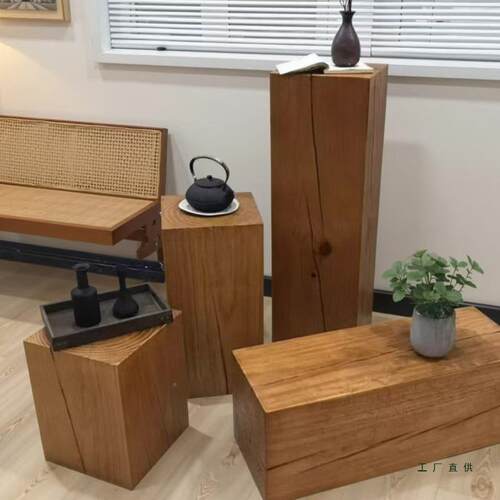 原木根实雕民宿花架沙边发木桩复FSX古木墩子角几树几桩底座酒店