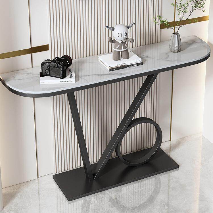 轻入奢岩BDT板户玄关桌艺术玄关台玄靠墙现简约长代条案半圆关柜
