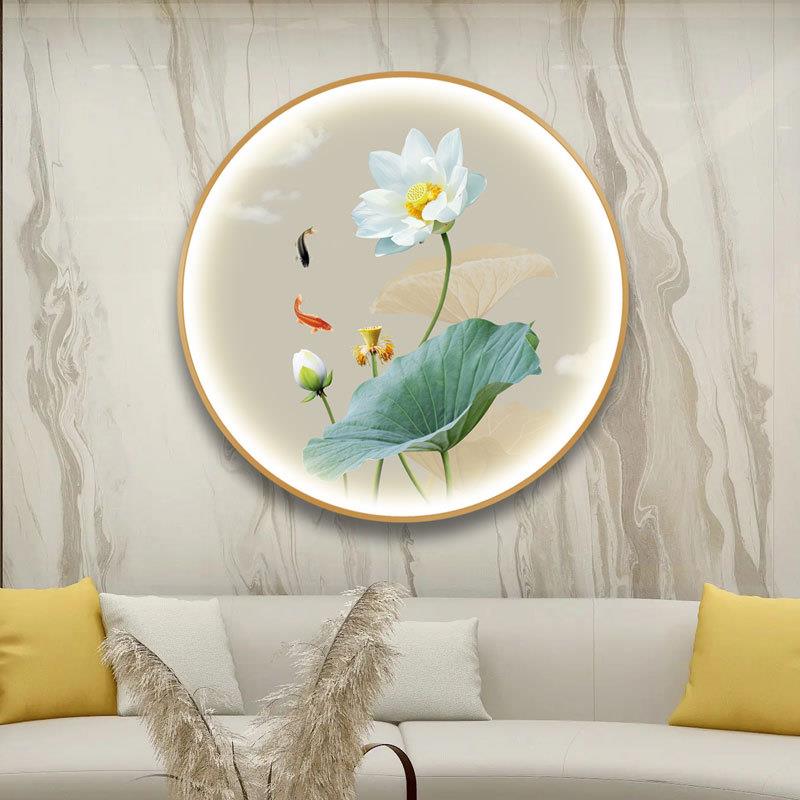 形荷花装花饰画餐ZZG厅卧室酒店走廊莲壁灯新式圆客厅玄中关带灯