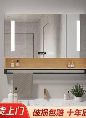 能浴室镜柜单KKZ独挂墙式带灯除雾智卫生间梳妆镜子约实简带木置