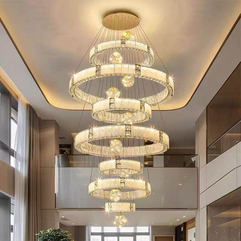 高档复式楼大吊灯现约大气代别墅自建中房挑高客厅楼简753楼水晶