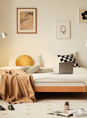 小户型HUB榻榻米床日式木双人床樱桃木.家具1米5床架无床实头床