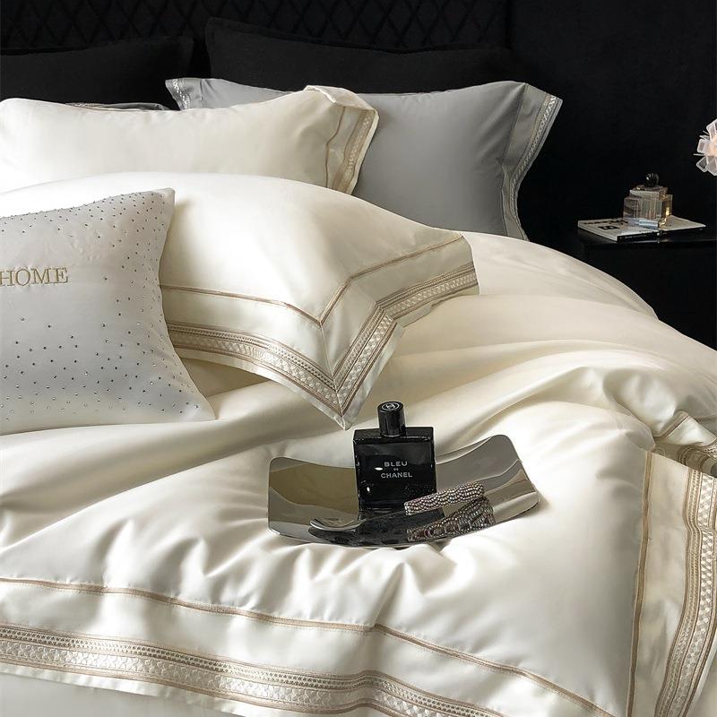 新刺款棉100S高奢简约匹马棉四件套套绣MQN纯色被棉被床上用品套