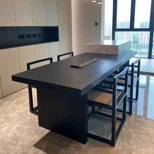 白蜡木板碳化板原木木大板台实板茶面台茶桌餐桌黑OOZ色桌桌面板