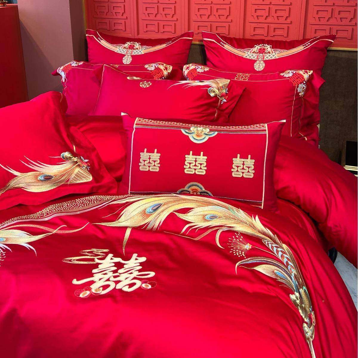 轻奢婚庆家纺六红色四件套01支长绒棉备婚件套红色被套婚房H11980,床上用品,婚庆床品套件,淘宝优惠券,粉丝福利购,淘宝优惠卷