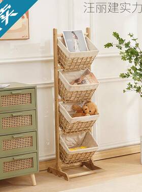 中式中古风藤编吊篮多梧木储AL102622架物家桐用卧室层收纳架浴室