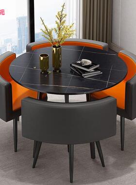 售楼处轻奢岩板桌接UTY待洽桌椅组谈合客饭桌4餐人会轻奢小圆桌简