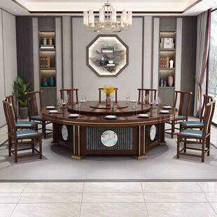 IPA新中桌式酒店电动餐桌饭店包餐酒店组电动大圆桌实木餐桌厢椅