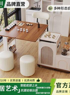 奶油风实木可缩折叠转移动餐桌茶桌带烧伸水家QCR壶小旋户型用小
