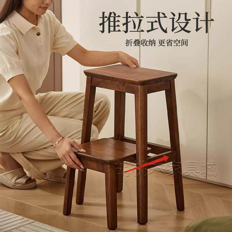 胡桃木家用梯凳叠凳折子小梯子两简约实木凳登高楼梯置1物用架边