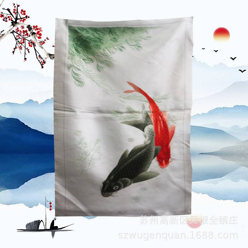 苏绣绣片客厅书房办公室装饰画手工刺绣挂画鲤鱼跳龙门厂家生产图片