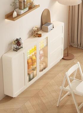 奶储油风餐柜30c深靠墙m一体物柜实木IVG岩板茶水收纳边柜置物柜