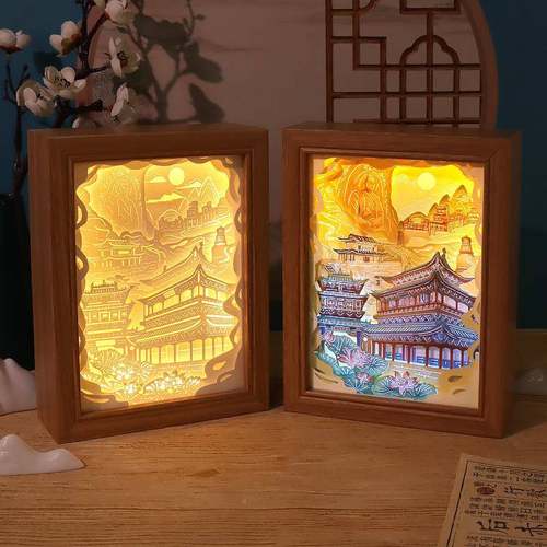 企业文旅景雕GVC区城市纸灯城市光地标纸雕灯摆安件西大雁塔影纸