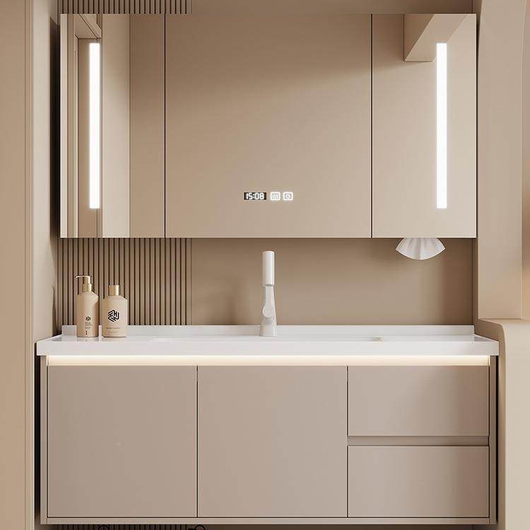 窄体简约智能4GCE浴室柜组合0户进深一体陶瓷盆小型漱台盆洗奶油