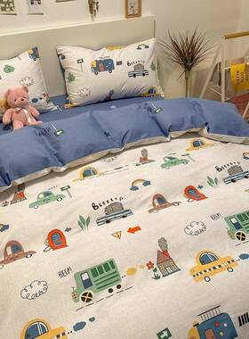 卡通小汽车纯棉全棉套件床品男三套件单双人床上四孩BTO件套1.5人