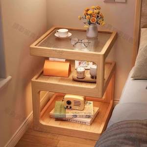 方Kka顺彩实木床头柜物小型置JEH物架家用卧室床边储柜灯带正形创