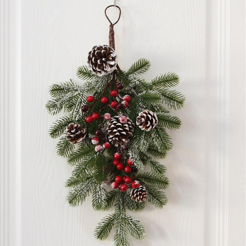 圣诞倒挂树美式松果墙挂门挂藤条餐厅圣诞树装饰道具花环装饰品