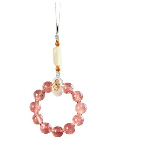 天然草莓晶手机链2025蛇年送女友挂件指环防摔挂绳手捻精美女挂饰