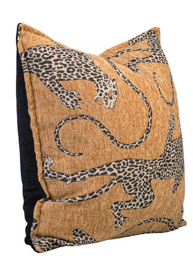 法式轻奢高级感抱枕套橘黄色豹子靠枕沙发客厅高端样板间软装靠垫