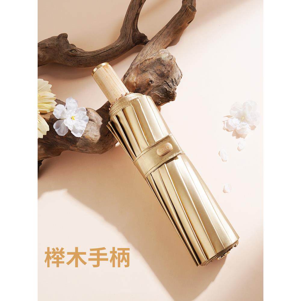 雨三折16骨复古木柄加大晴新两用雨伞日系小无品牌/清折叠抗风伞