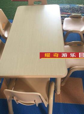木色可升降桌椅.童学DT191028课桌椅儿.习长方桌六人桌幼园美术室