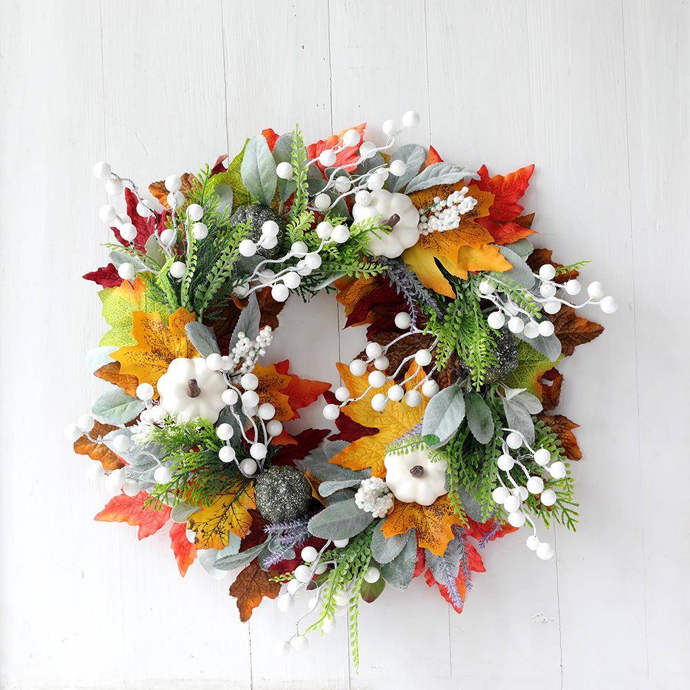 柏蕊新款圣节秋色花环南瓜丰浆门果挂布GJM置收节藤圈感恩节万花