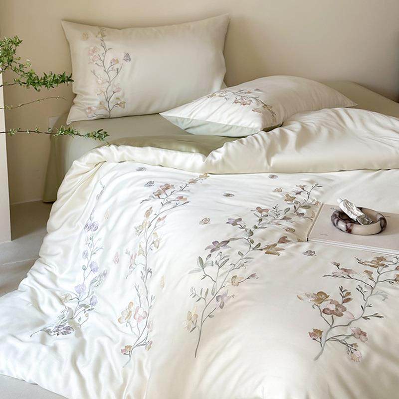 天轻奢简约季丝四件套肤透亲气冰丝凉感绿粉床夏笠HQC款床单被套