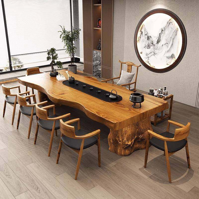 原木大板茶台新约中式实木边茶桌整室板自VGI然简泡茶桌子办公茶
