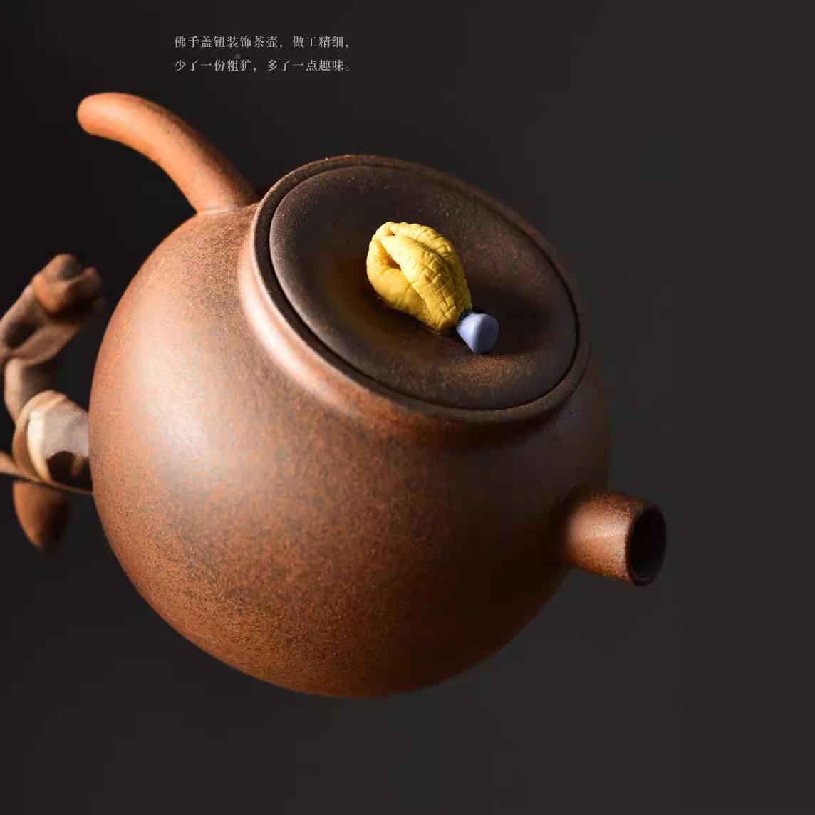 粗陶老无品牌/岩泥佛式手冲茶壶诧古寂风复泡茶具半手工创意茶带