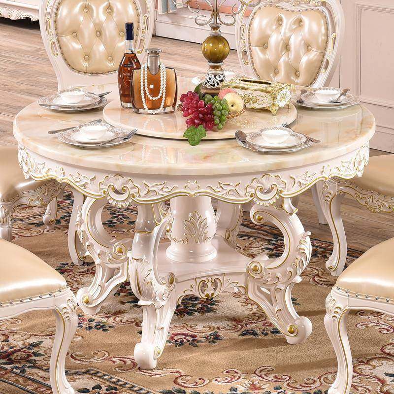 欧式用餐桌椅组合ETL桌大理石圆6人家圆形现代简约小型户实木饭桌