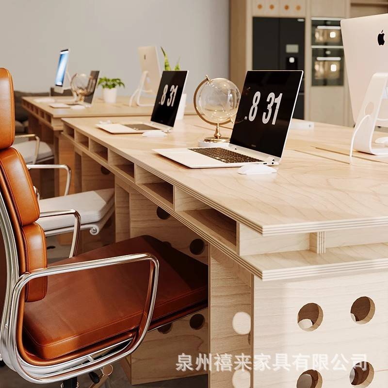 原木桦木海洋板办公电脑桌网红设计师老板书桌工作室会议桌工位桌