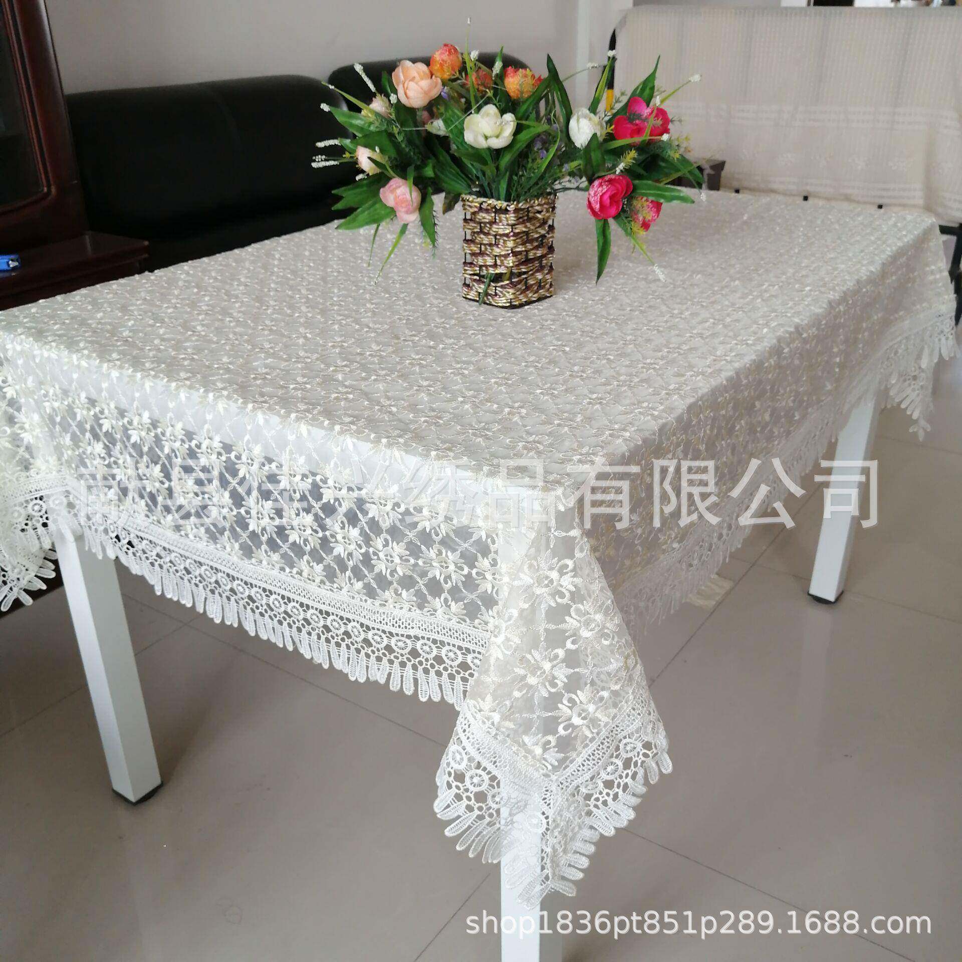 8源头家圣电脑刺绣餐桌布厂现代简约中式蕾丝长方绣花布54x72诞桌