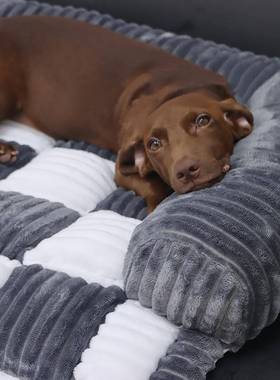 LUA宠方格沙发垫物四布艺沙发垫季通用宠物沙发垫绒布